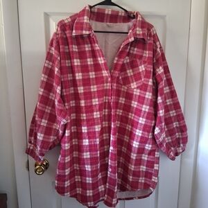 Women’s Pink Plaid Button-Down Shirt - Casual Lightweight Top